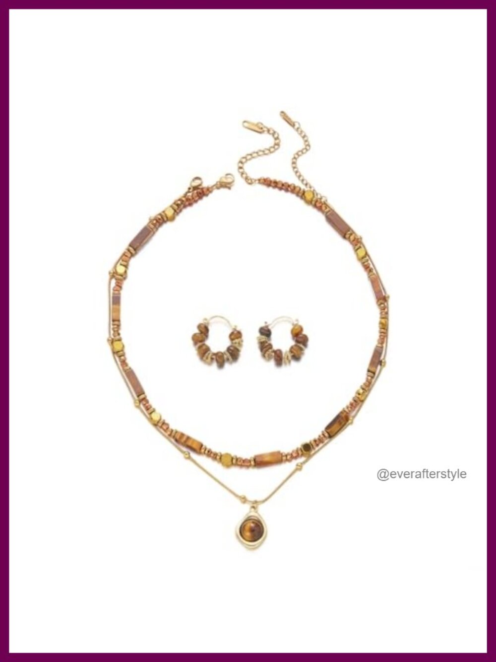 18k Gold Plated Tiger Eye Necklace Earrings Set